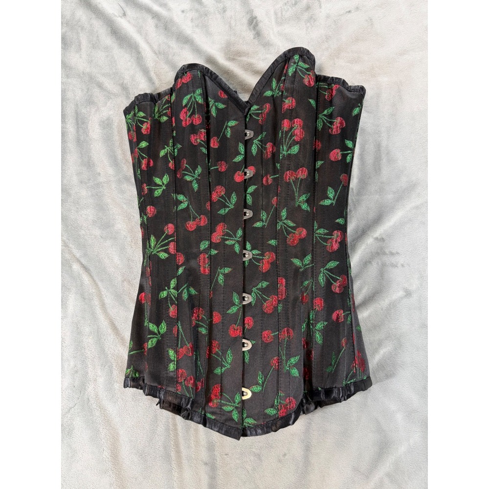 Corset Story Overbust Cherry Jacquard Whimsigoth‎ Sz 20 Steel Bone Burlesque